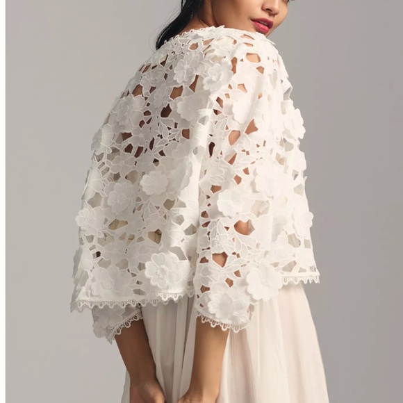 Anthropologie Floral Appliqué Shrug | White | One Size | NWT - Picture 3 of 16
